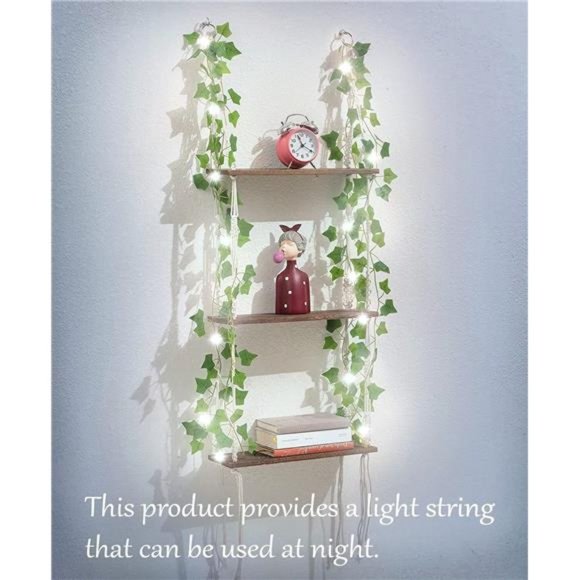 3 Tier Macrame Wall Hanging Shelves with Artificial Ivy Leaves,Boho Room Decor - Picture 6 of 6